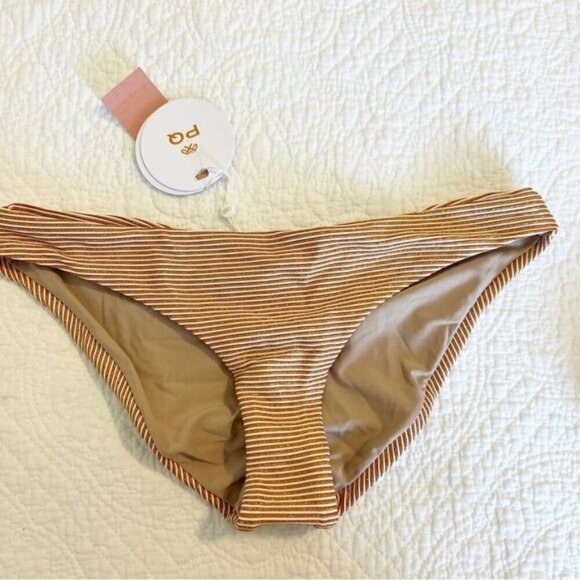 PQ Swim Aperol Stripe Bikini Full Bottom Gold Size Medium M NWT - Picture 2 of 8